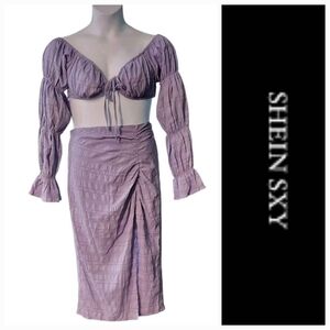NWT SHEIN SXY Purple Midi Wrap Skirt & Top Set- Ruched Cocktail ~Large